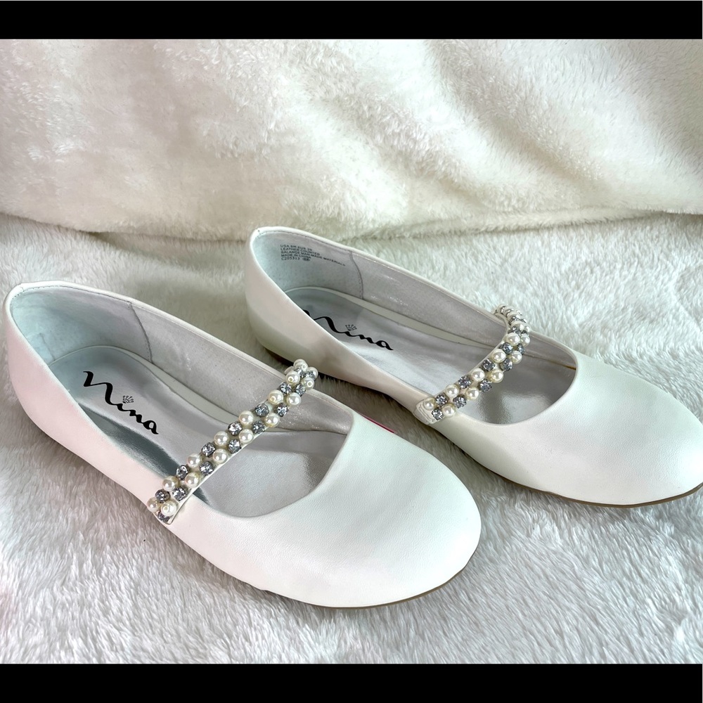 Nina Nataly Girls Size 6 Ballet Flat with Rhinestones and Pearls
